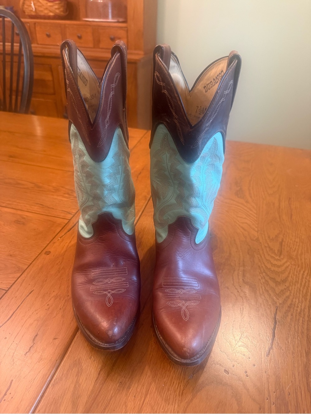 Vintage Durango Brown and Turquoise Two-Tone Leather Western Boots
